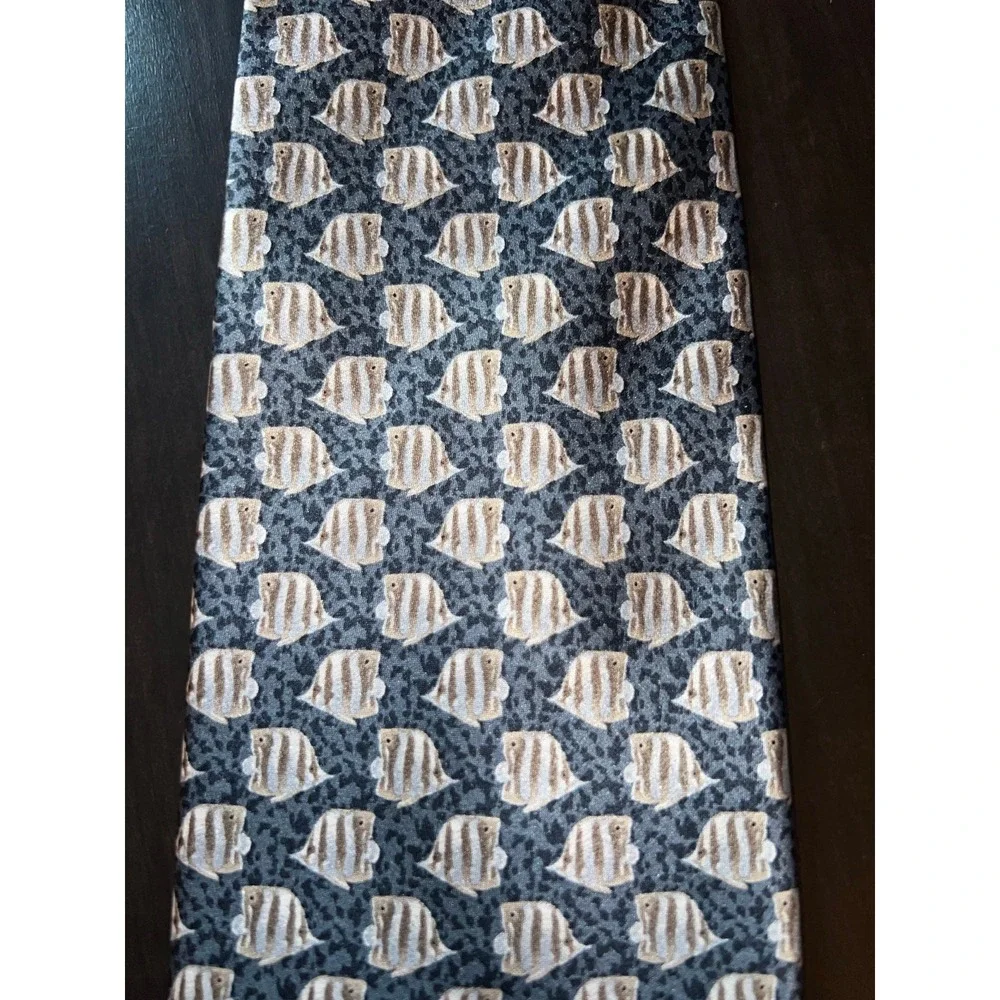 Stonehenge Tie Silk‎ Blue w/ brown/yellow fish